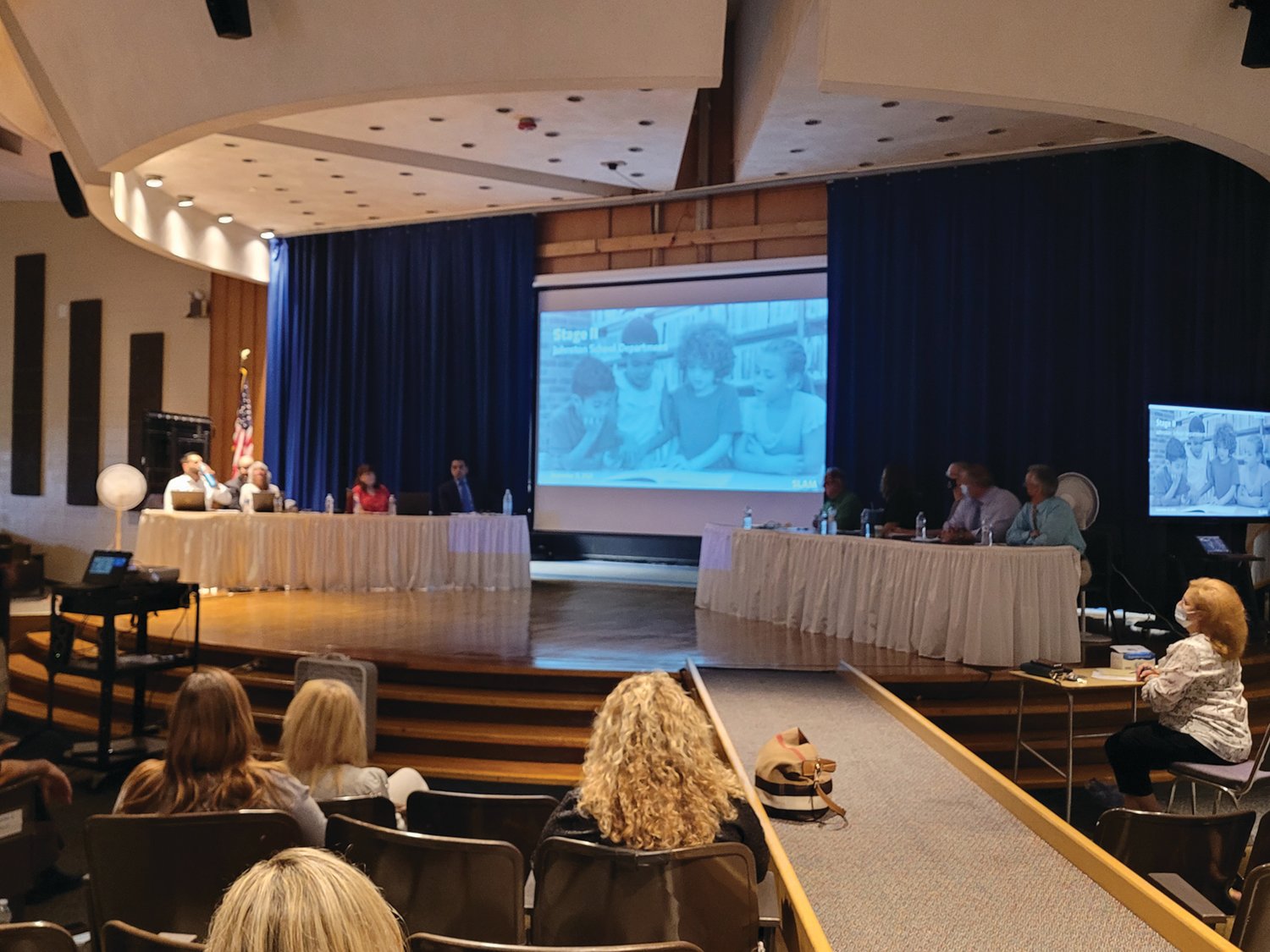 The SLAM collaborative firm delivered a visual presentation detailing proposed new school projects in town at a meeting in the Johnston High School auditorium on Wednesday night, Sept. 15, 2021.